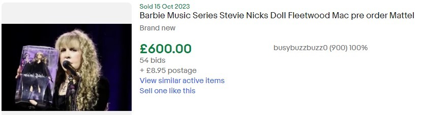 Stevie Nicks Barbie Dolls on sale via online marketplaces for high markups